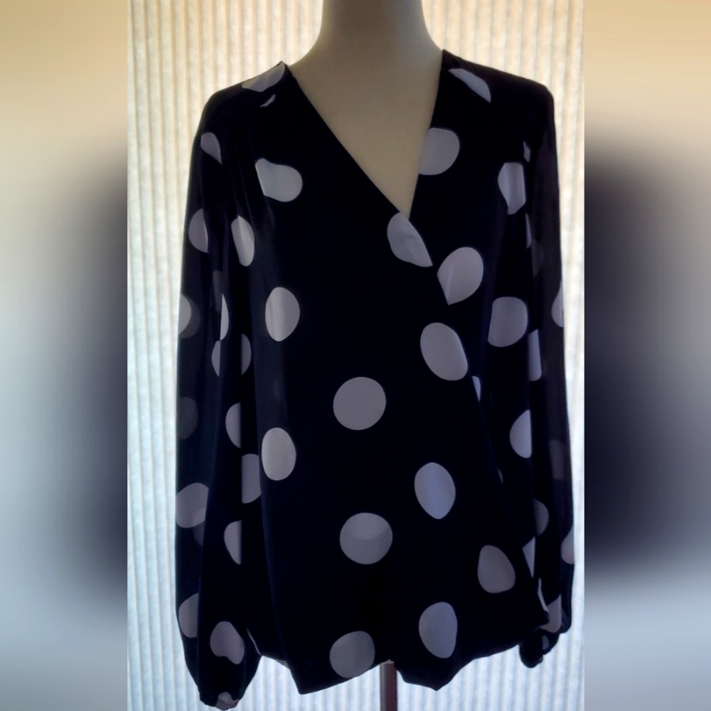 Elegant Black and White Polka Dot Women's Top By INC.
